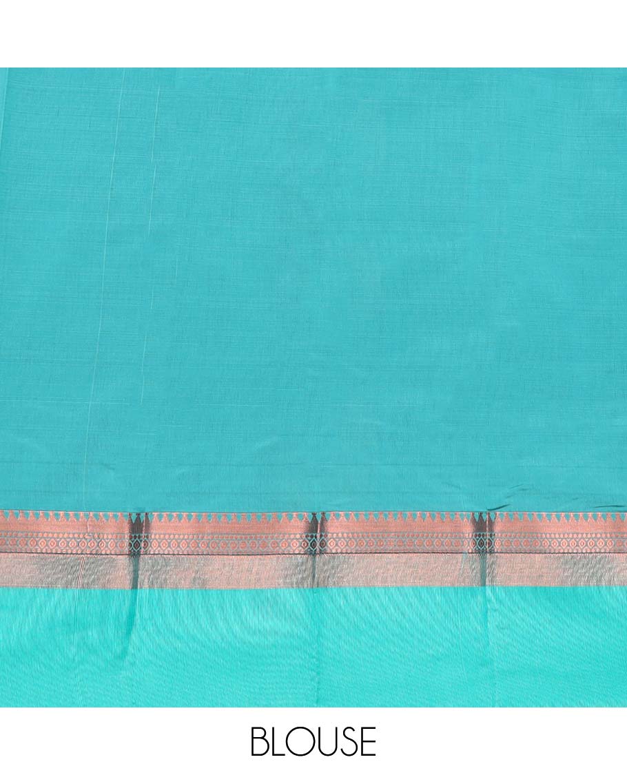 Grey motifs kora cotton saree with contrast zari design border & floral zari design pallu