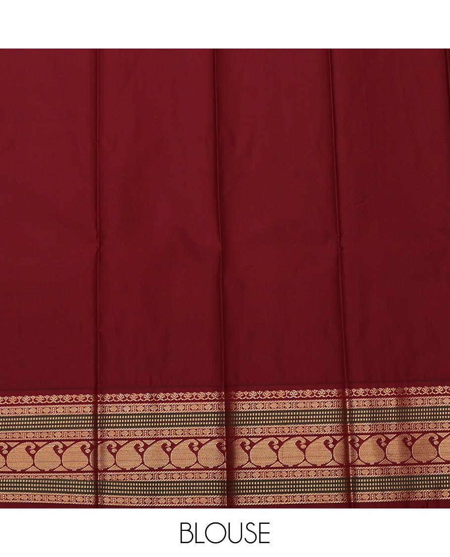 Blue Budget Silk Saree, Subtly Sparkled with Zari Buttas All Over Its Body, Complemented by a Contrast Traditional Zari Design Border, Grand Chevron Design Pallu, and Paired with a Contrast Blouse