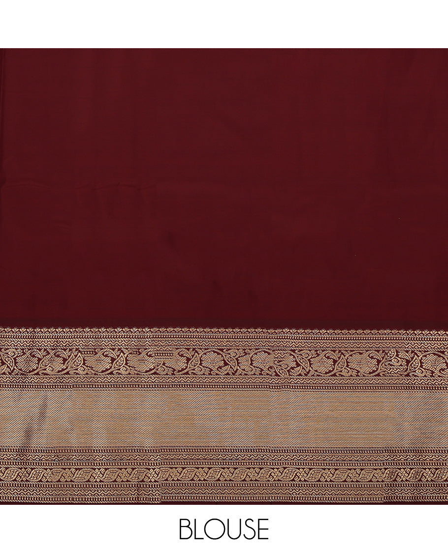 Green Budget Silk Saree, Detailed with Zari Buttas and Zari Checks on Its Body, Complemented by a Contrast Traditional Zari Design Border, Grand Jaal Pallu, and Paired with a Contrast Blouse
