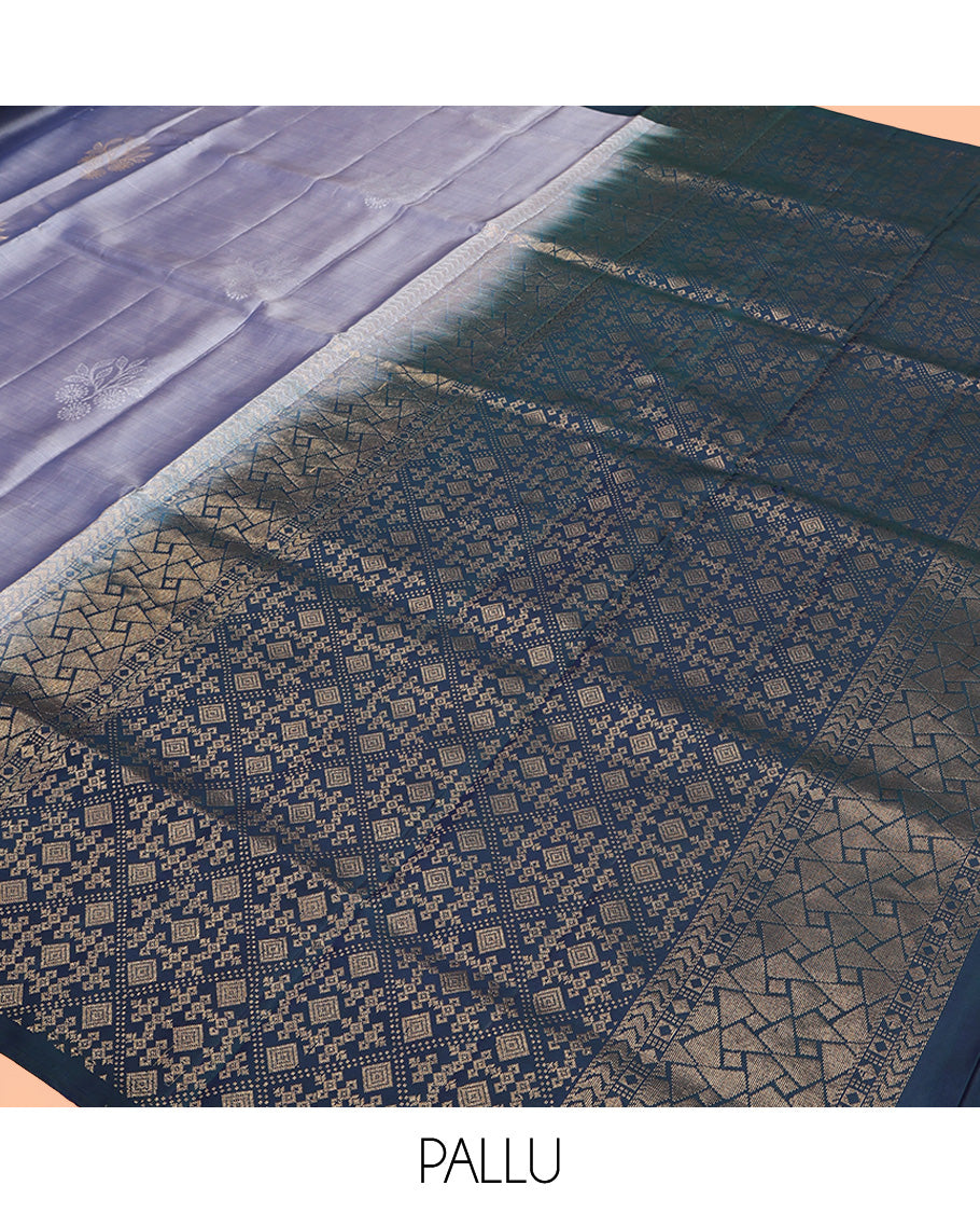 Grey Mayuri Lite Silk Mix Saree, Sparsely Woven with Zari Buttas All Over Its Body, Complemented by a Contrast Border of Floral Designs, Pallu of Jaal Designs, and Paired with a Contrast Blouse