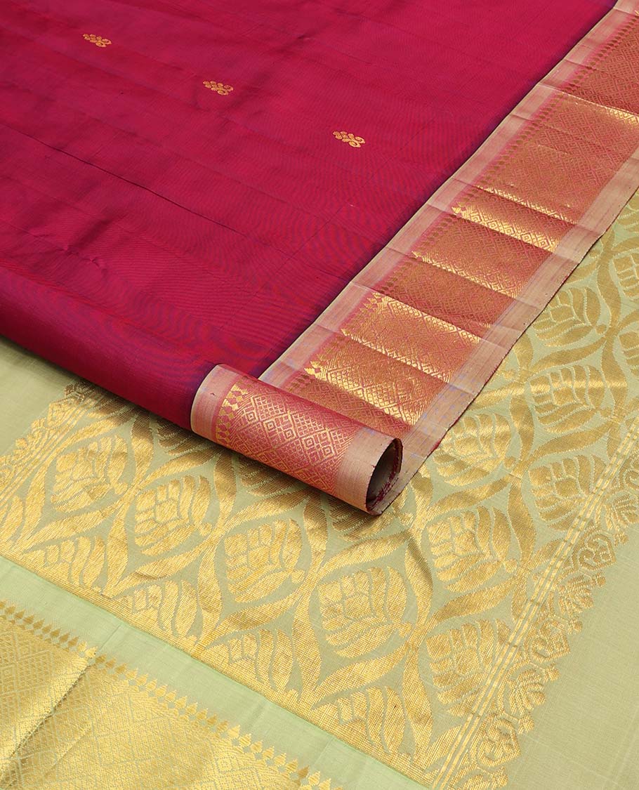 Purple floral buttas kancheepuram silk saree with contrast intricate zari design border & floral jaal design pallu