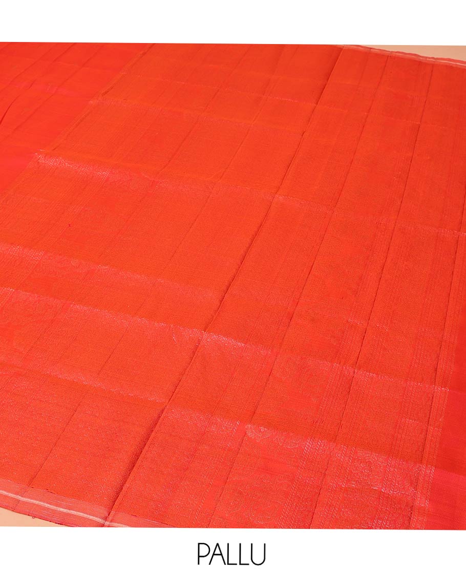 Red Mayuri Soft Silk Saree, Elegantly Framed with Buttas and Pine-Tree Like Buttas All Over Its Body, Subtly Zari Border, Sparsely Woven Pallu, and Paired with a Matching Blouse