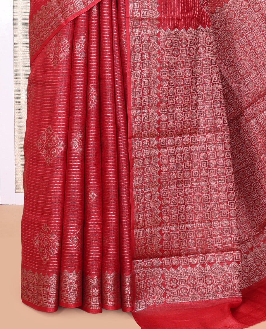 Red Tussar Silk Saree
