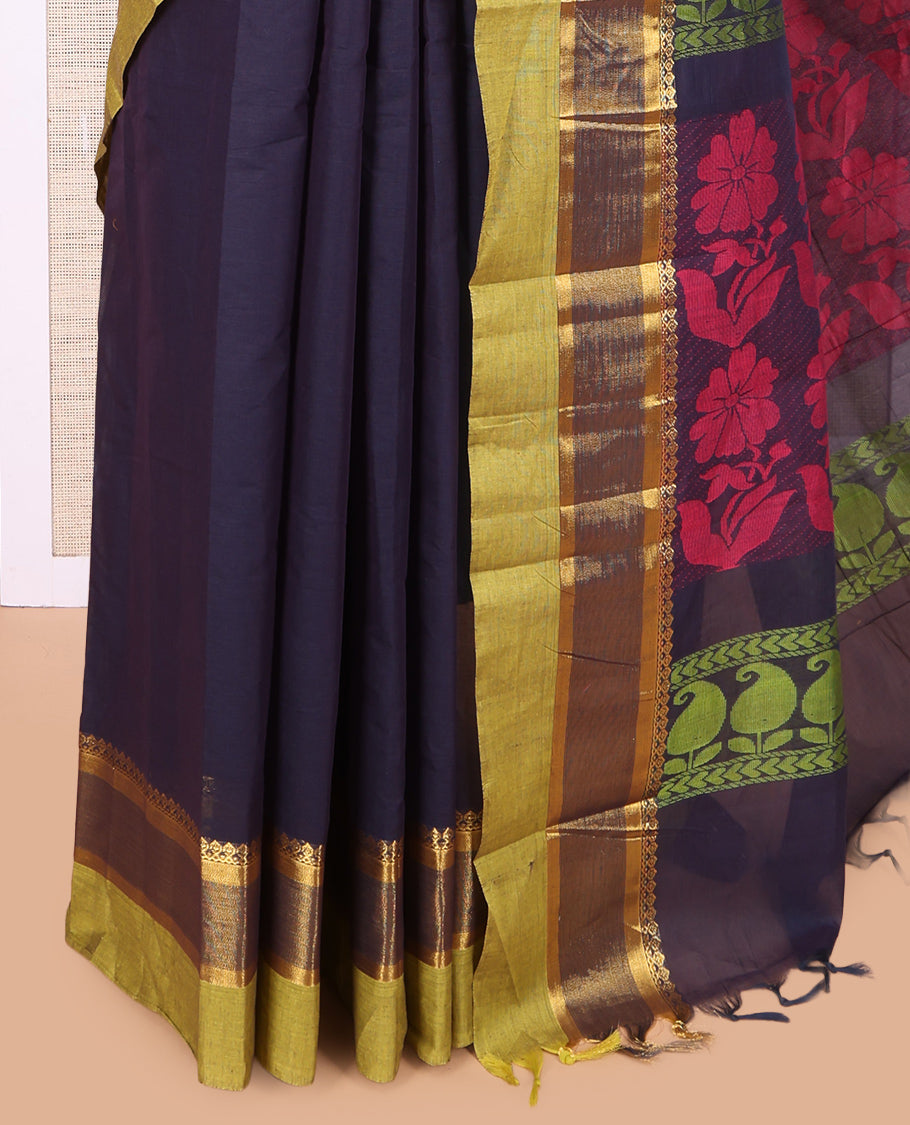 Blue Plain Kanchi Cotton Saree
