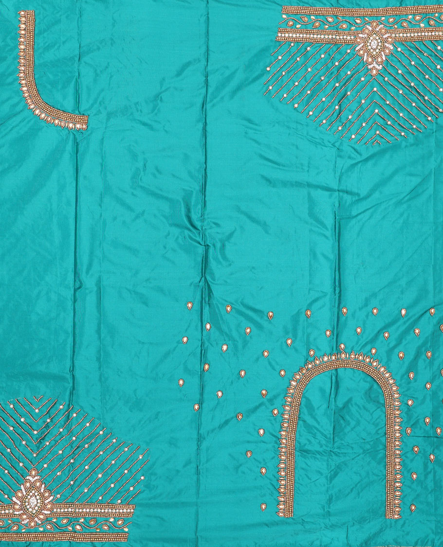 Blue striped, floral aari embroidery material blouse
