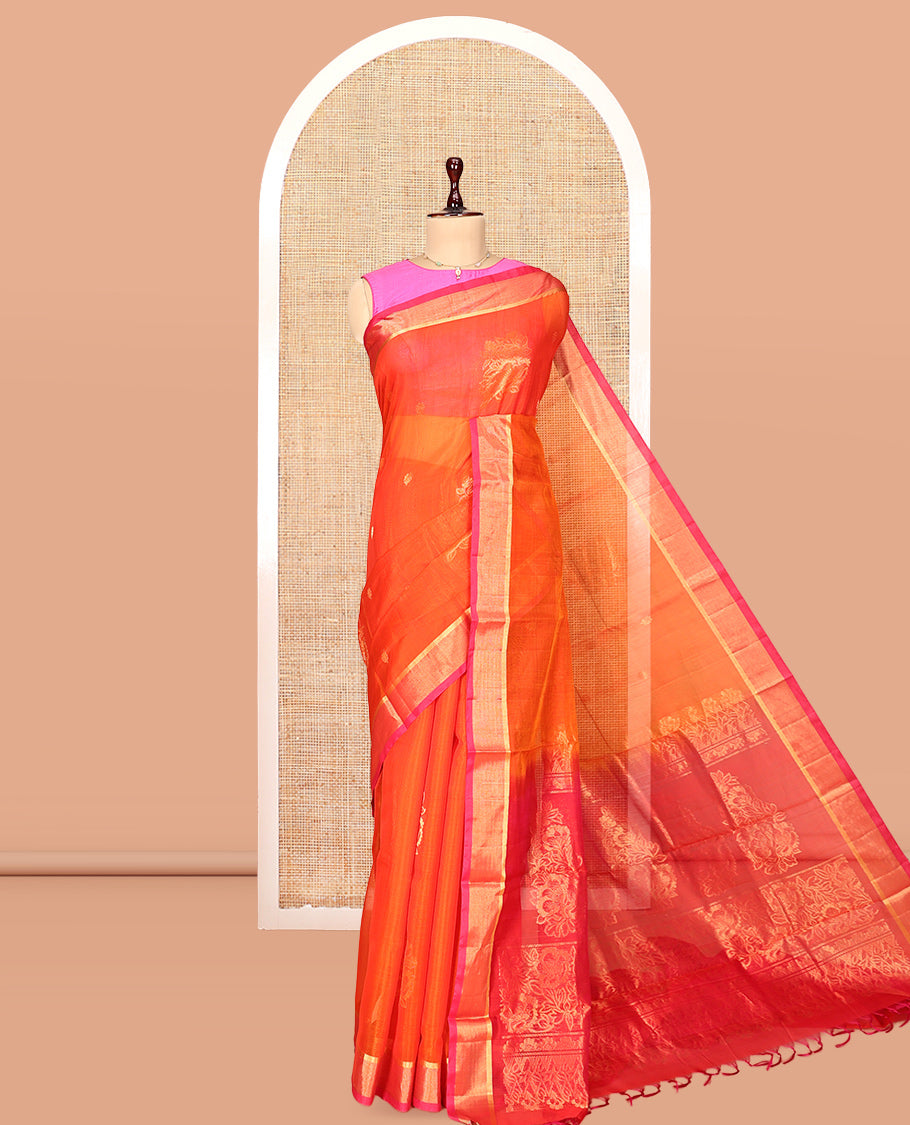 Orange Butta Silk Cotton Saree