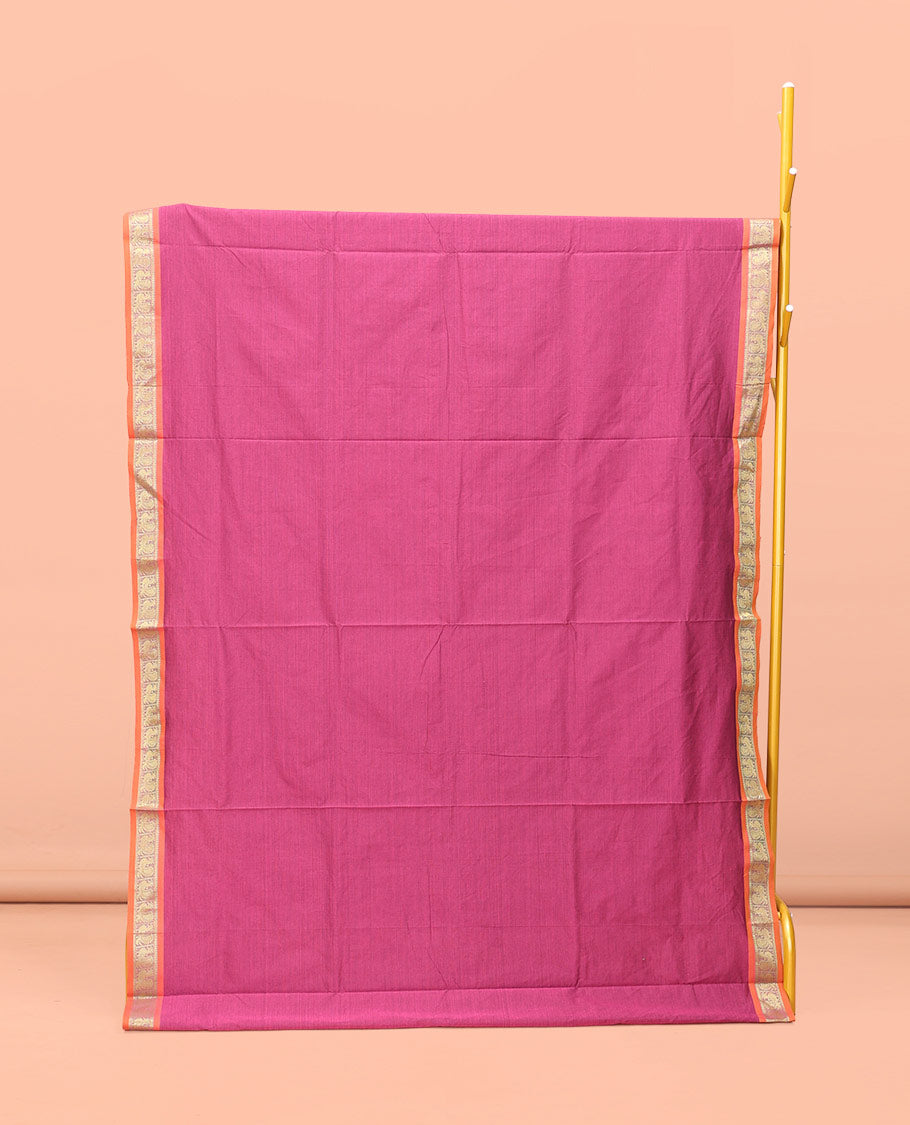 Pink Plain Poly Cotton Saree