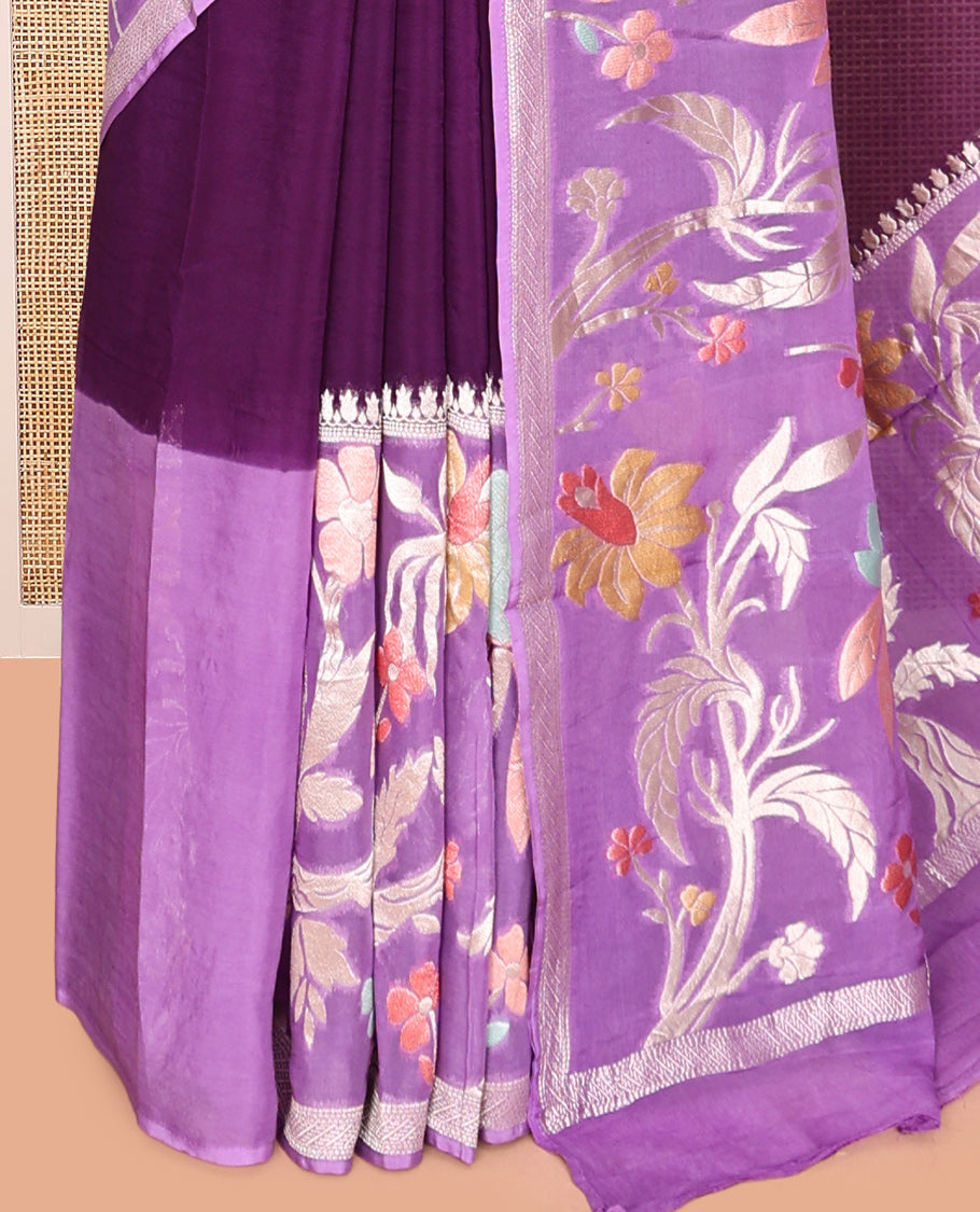 Purple Plain Viscose Georgette Saree