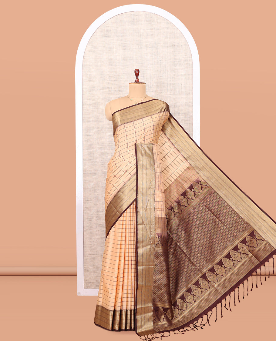 Biscuit Checks Semi-Soft Silk Saree