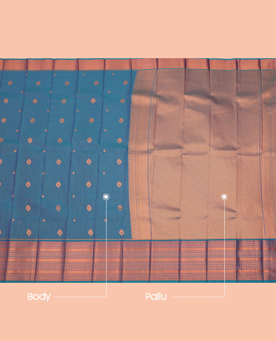 Blue Budget Silk Saree, Features Zari Buttas and Checks All Over Its Body, Highlighted by a Traditional Zari Design Border, Grand Jaal Pallu, and Paired with a Matching Blouse
