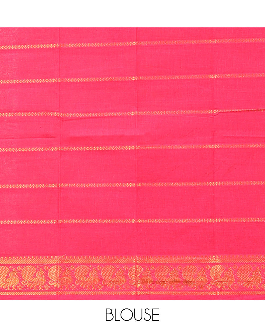 Yellow Plain Sungudi Cotton Saree, Complemented by Contrast Rettai Pettu Rudraksham Border, Striped Pallu, and a Contrast Blouse