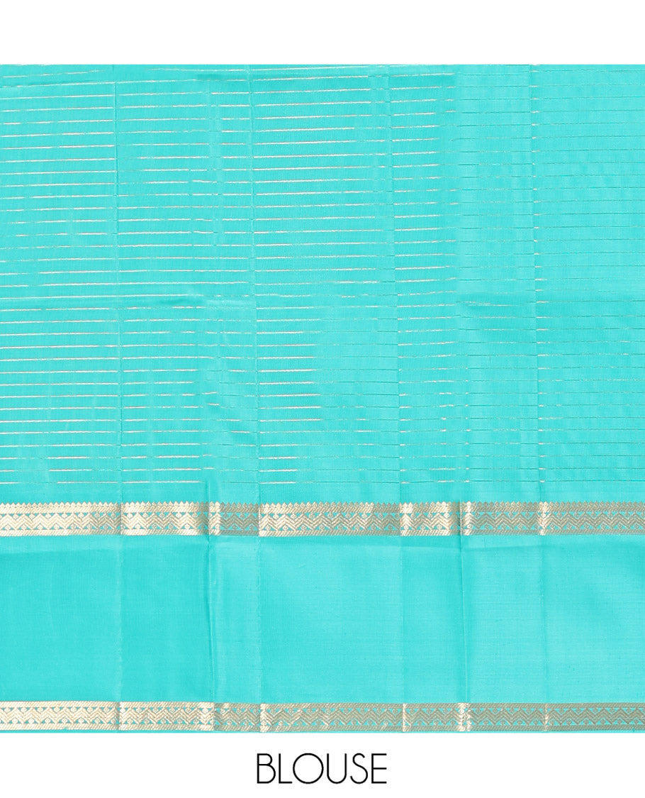 Navy Blue-Sapphire Blue Vasundhara Silk Saree Features Zari Butta and Checks, Contrast Rettai Pettu Border, Jaal Pallu, and a Contrast Blouse