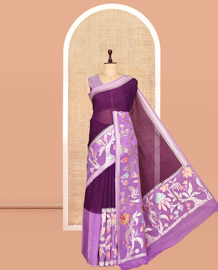 Purple Plain Viscose Georgette Saree