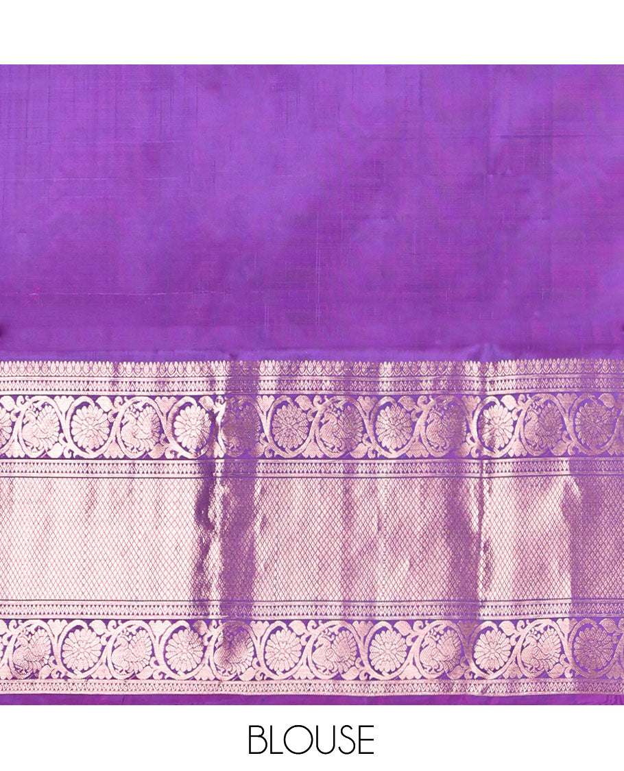 Blue Uppada Silk Saree, Enthralled with Zari Buttas, Complemented by a Contrast Floral Creeper Zari Border, Grand Pallu, and a Contrast Blouse