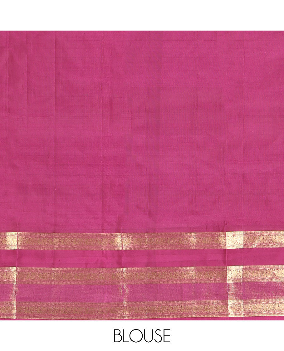 Green Vasundhara Lite Silk Mix Saree, Graced with Mayil Buttas All Over Its Body, Complemented by a Contrast Border of Neli, Muthu, and Chakram Designs, Pallu Steeped with Traditional Designs, and Paired with a Contrast Blouse
