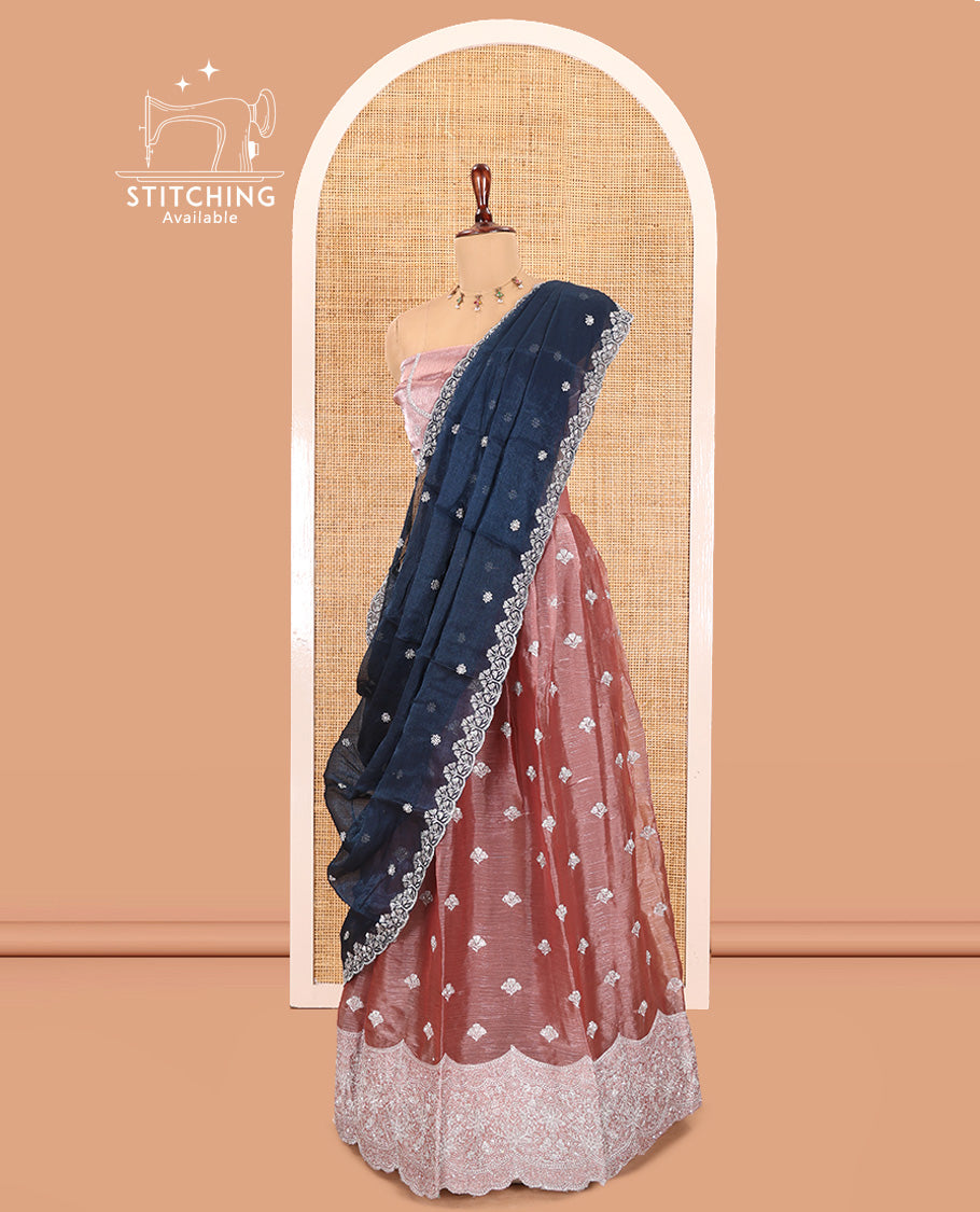 Onion Pink Velvet Organza Half-Saree