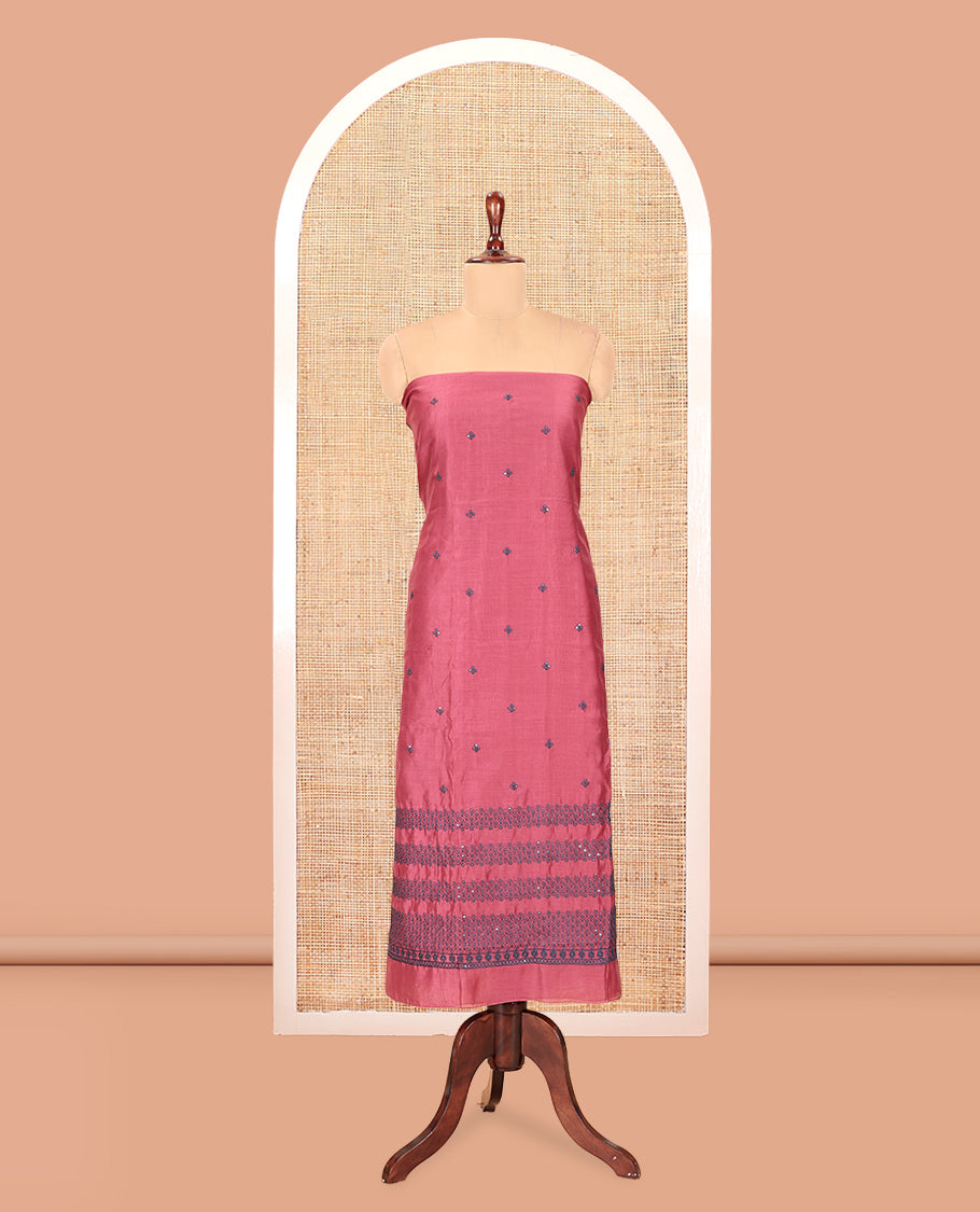 Gajri Pink Semi-Silk Material Churidar Thread-Sequins Embroidered Top, a Plain Bottom, a Embroidered Dupatta