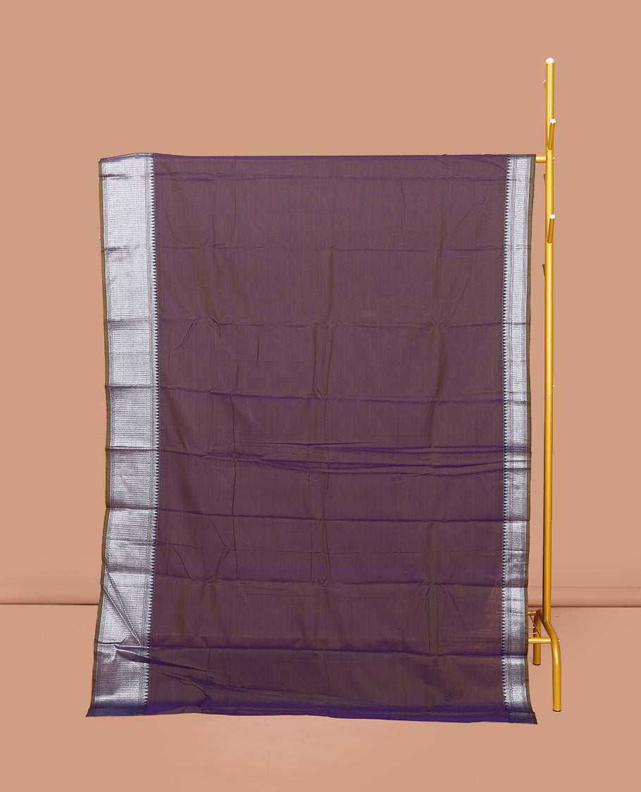 Brown Plain Narayanpet Cotton Saree, Complemented by a Contrast Traditional Zari Design Border, Striped Pallu, and Comes Without a Blouse