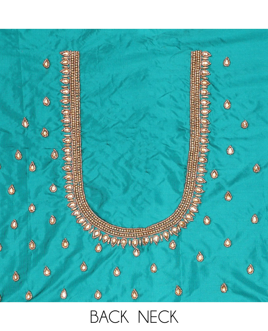 Blue striped, floral aari embroidery material blouse