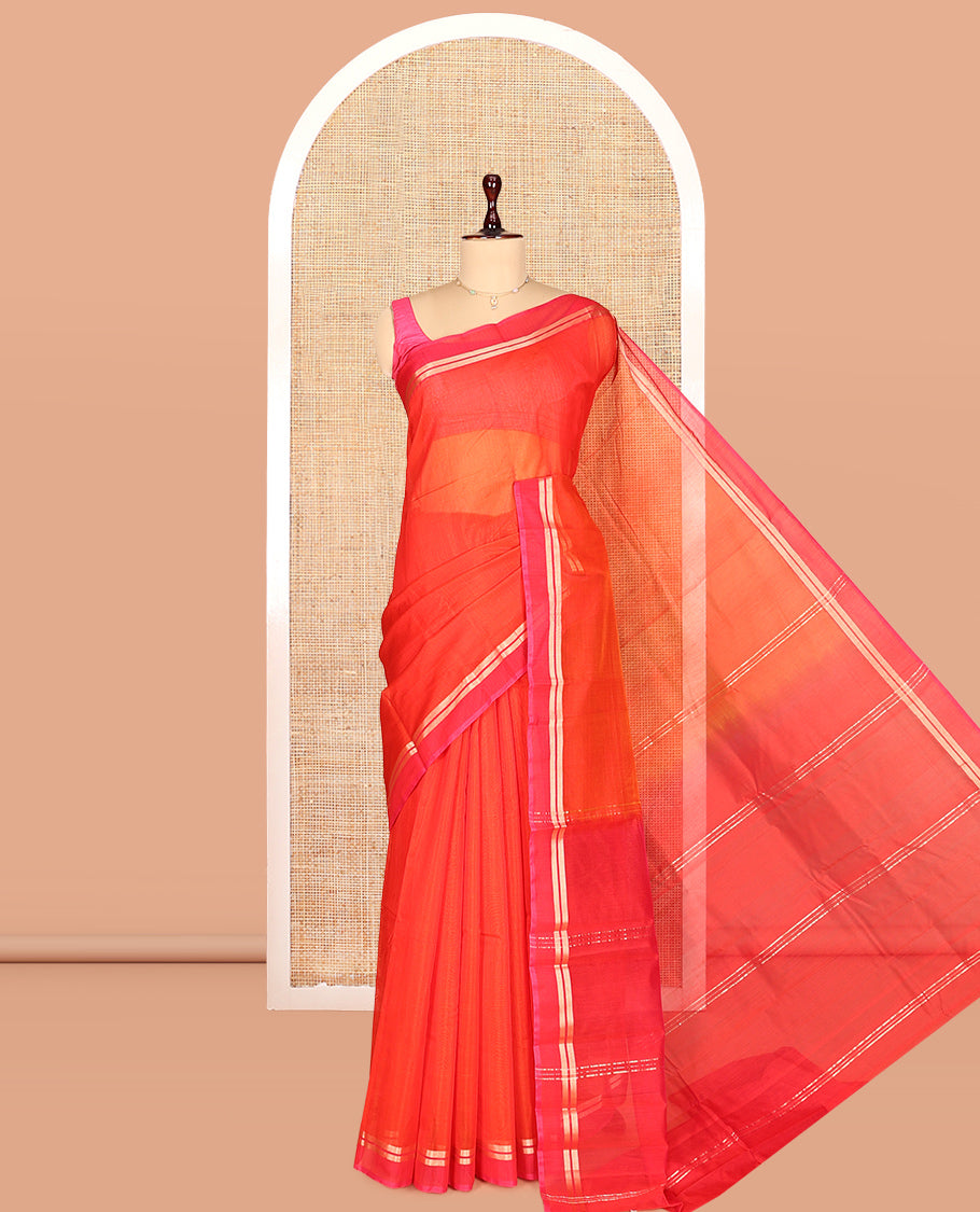 Orange Plain Silk Cotton Saree