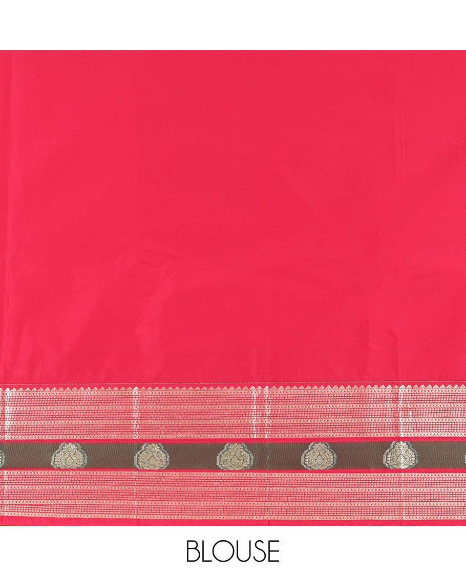Wine Maroon and Dark Pink Budget Silk Saree, Accentuated with Manga and Diamond Buttas on Its Body, Complemented by Contrast Traditional Zari Design Border, Pallu Steeped with Traditional Designs, and Paired with a Contrast Blouse