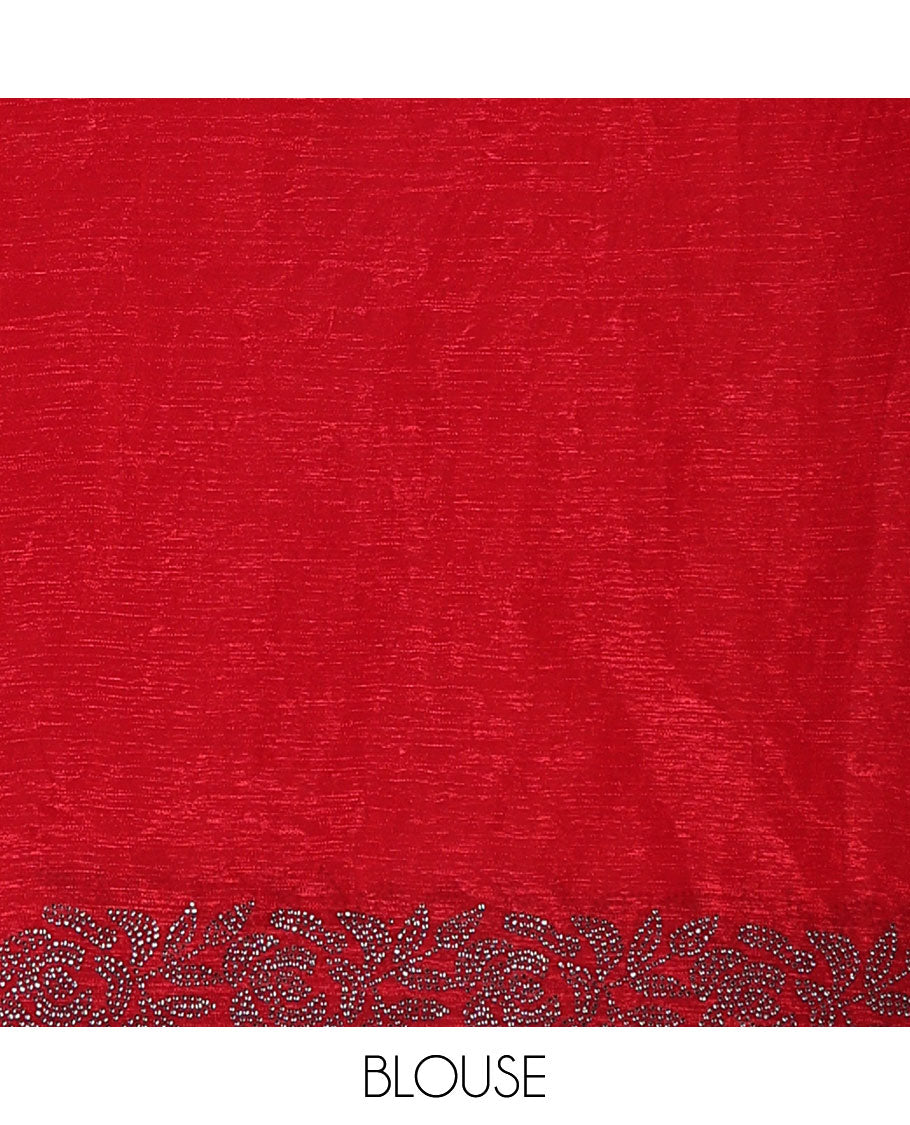 Maroon swarovski stone work fendy crepe saree with swarovski stone work border & self pallu along with plain blouse, swarovski stone work sleeve