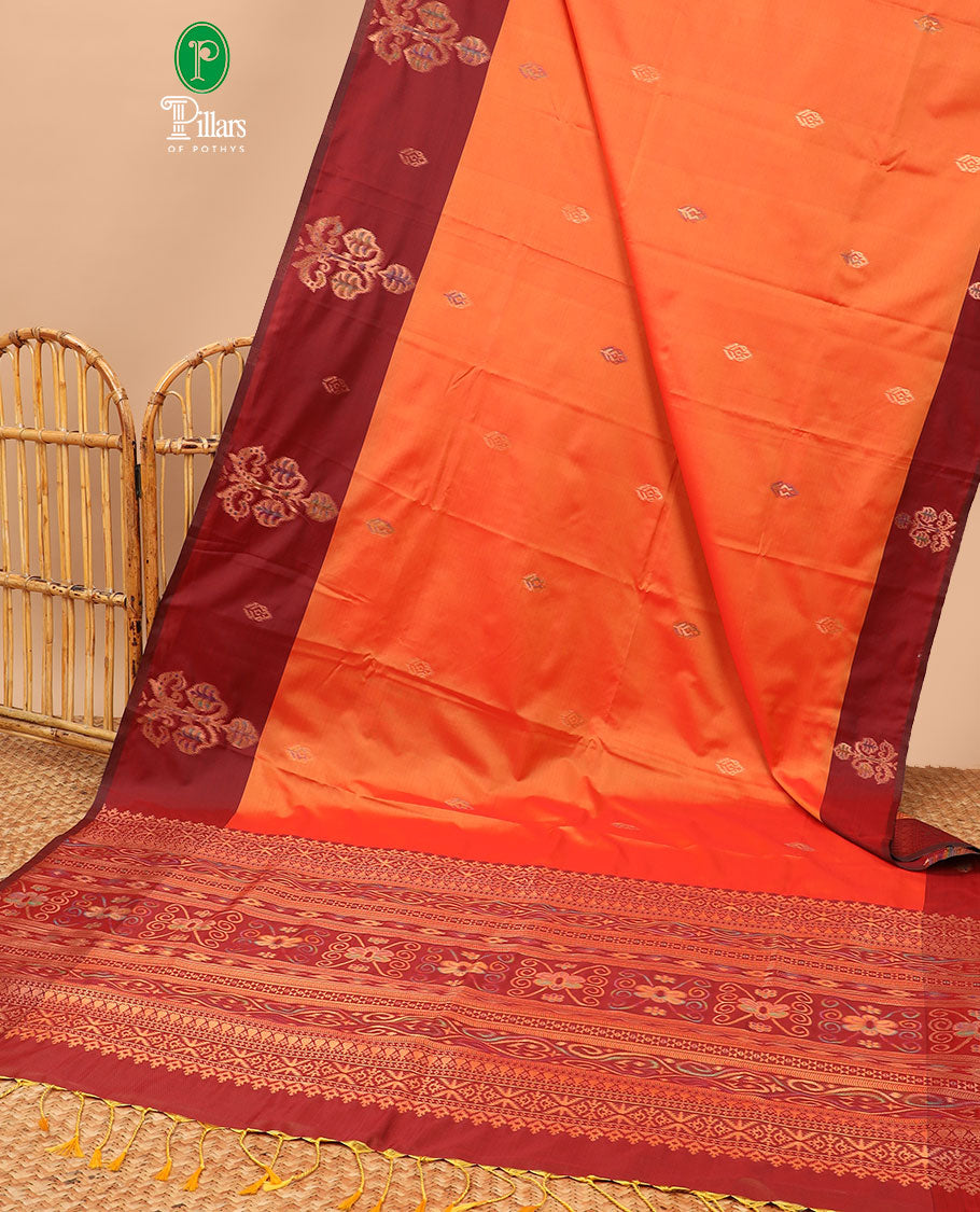 Mustard meena work butta luxury soft silk saree with open meena work with tussle & contrast blouse