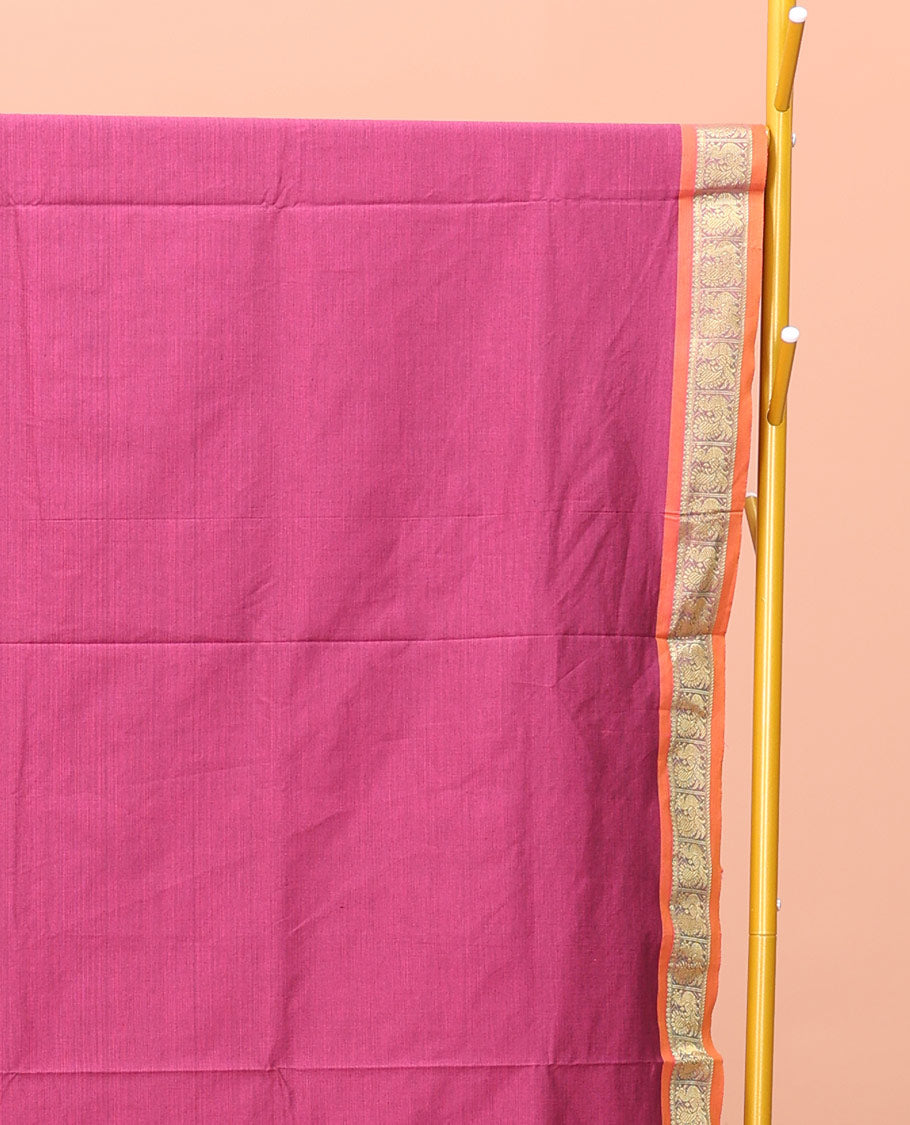 Pink Plain Poly Cotton Saree