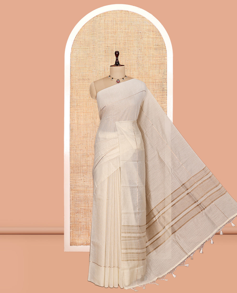 Off-White Assam Silk Saree