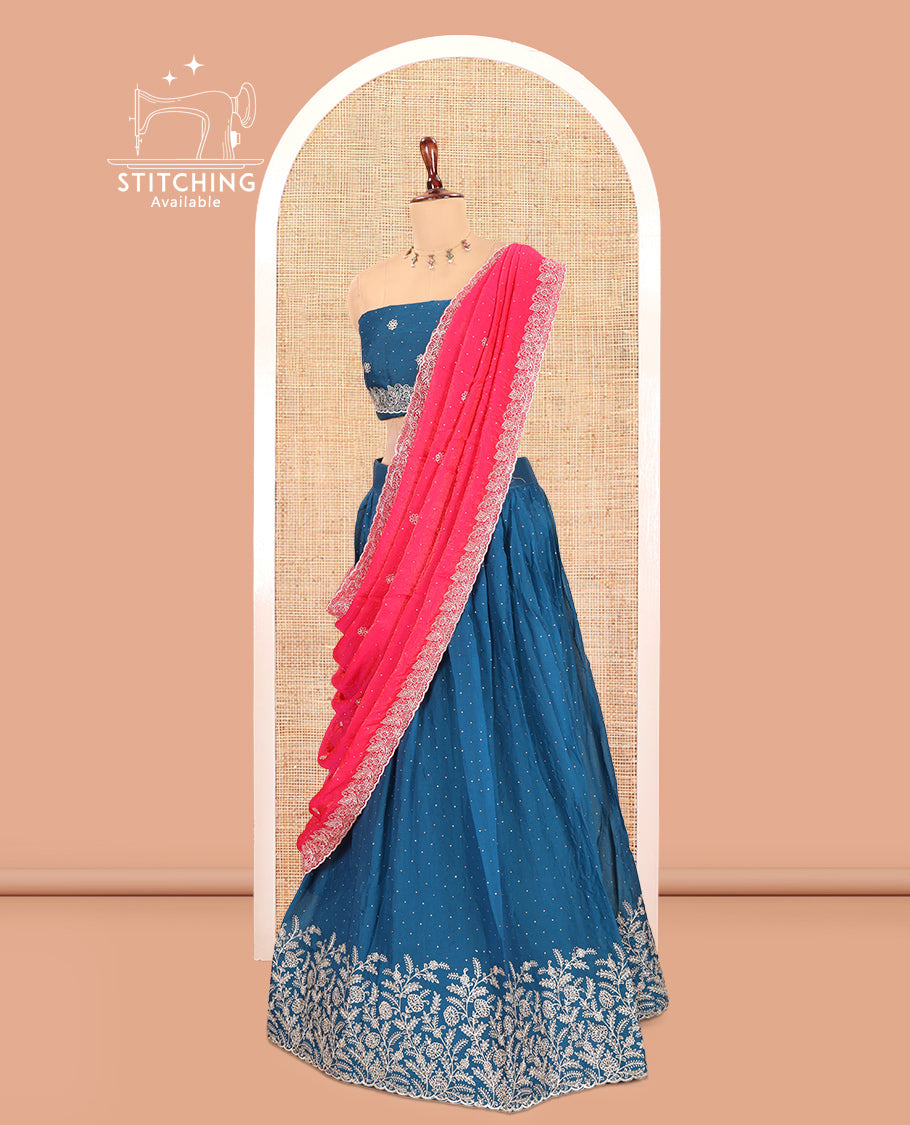 Peacock Blue Velvet Organza Half-Saree