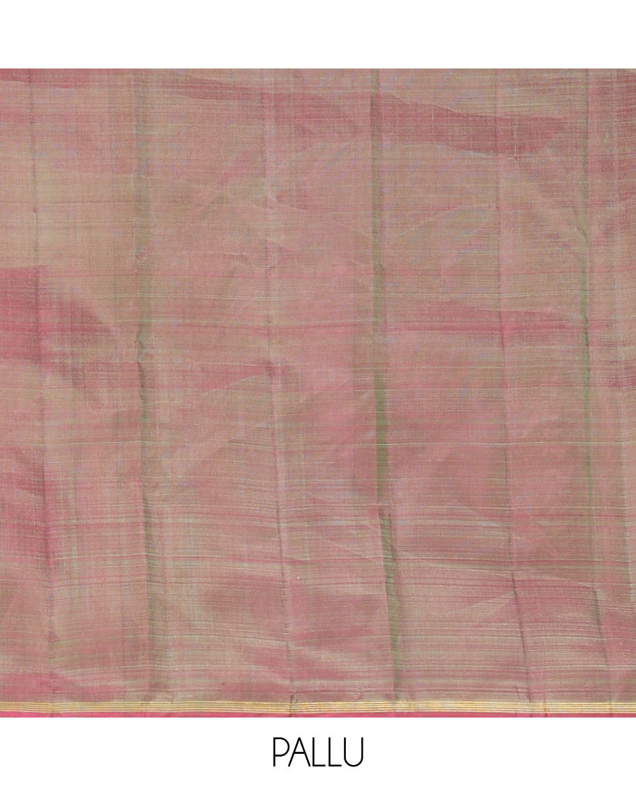 Green Kanchipuram Silk Saree, Beautifully Woven with Floral Butta Enclosed, Checked All Over Its Body, Subtle Zari Piping Border, Captivating Pallu of Intricate Designs, and Paired with a Contrast Blouse