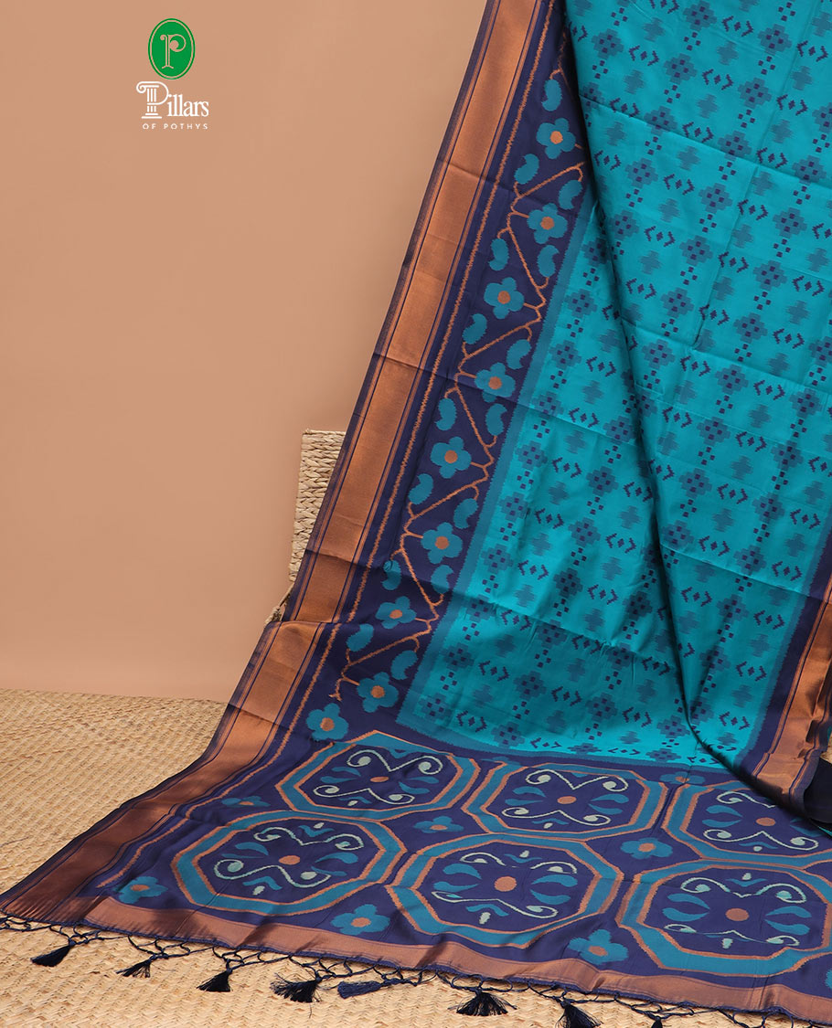 Rama green with blue patola design mulberry silk aree , double side border with one side bavanchi small border