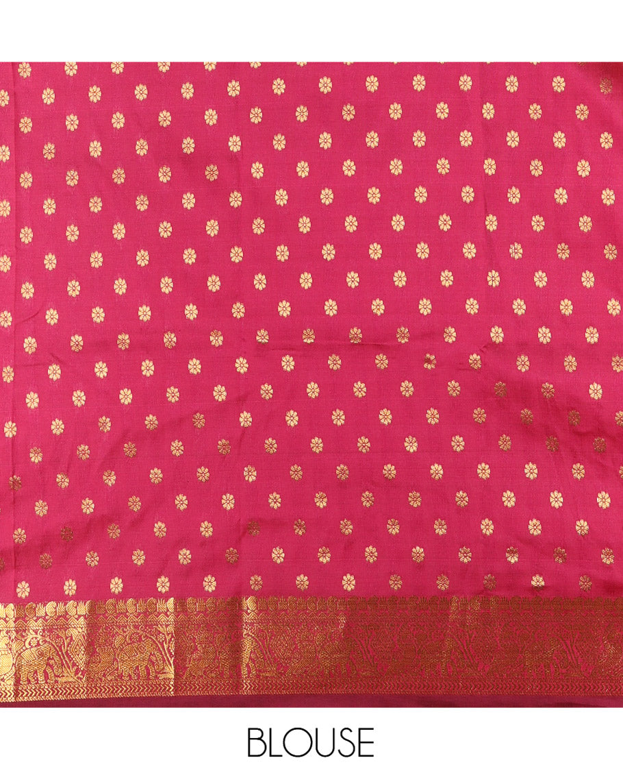 Maroon Art Silk Saree Features Chakra Buttas, a Zari Elephant-Peacock Border, Grand Pallu, Matching Blouse