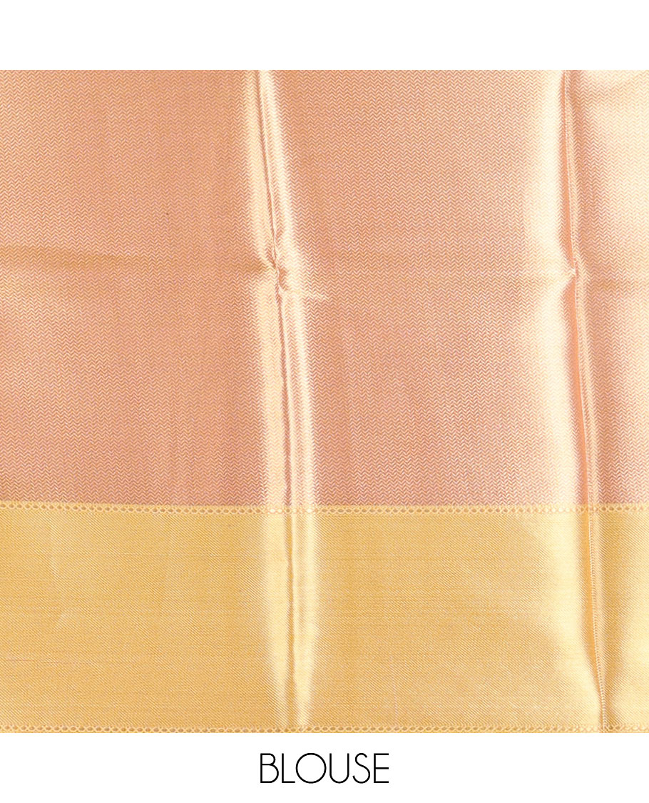 Yellow chevron design tissue saree with contrast striped border & zari design pallu