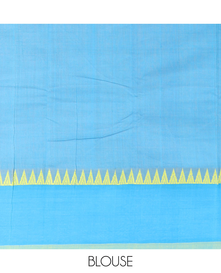Grey khadi cotton saree with contrast temple border & striped pallu