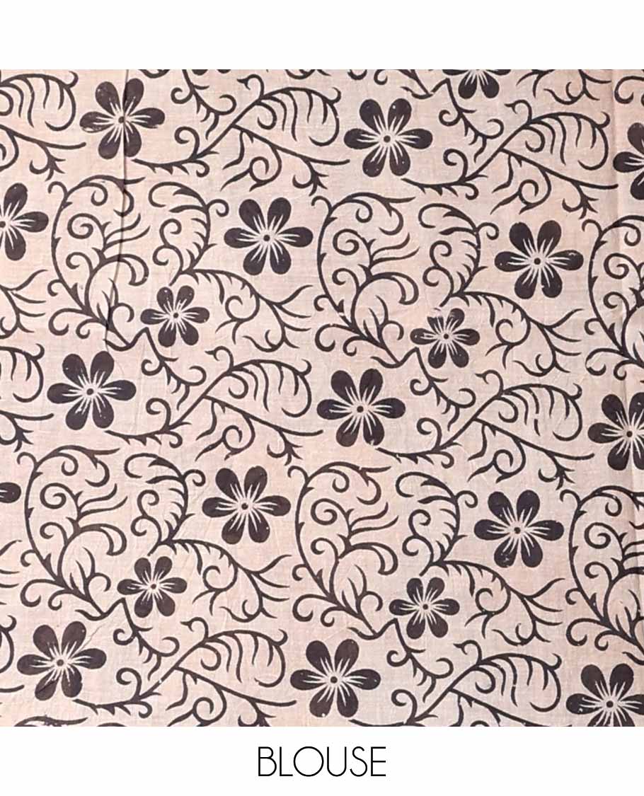 Multi-colored checked design machine-printed kalamkari saree with contrast floral design border & animal design pallu