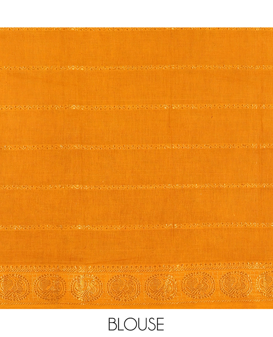 Maroon Checked Sungudi Cotton Saree, a Traditional Paisley-Peacock Zari Border, Self-Pallu, and a Contrast Blouse