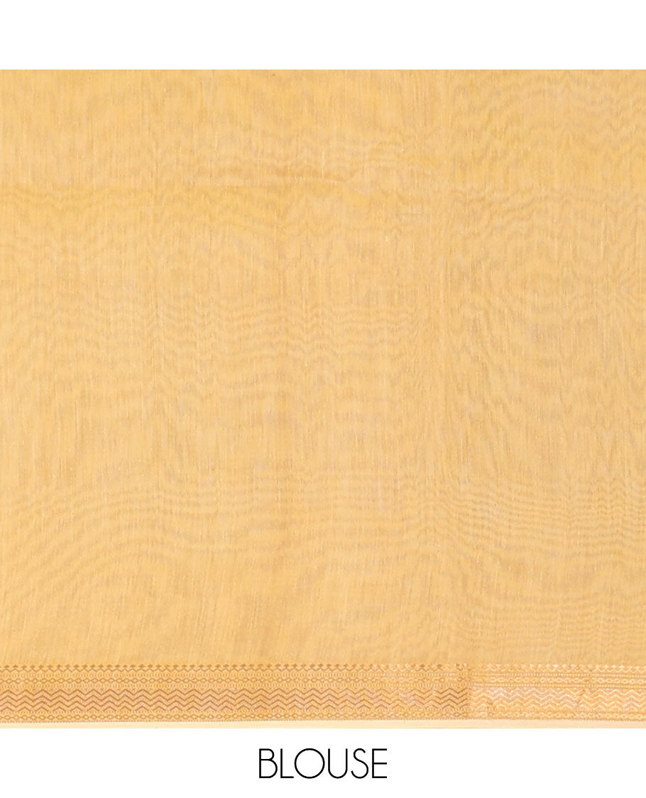 Yellow heart motifs chanderi cotton saree with self zari border & striped zari pallu