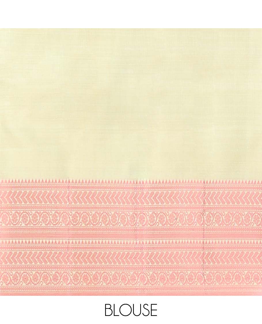 Mint green buttas kancheepuram silk saree with contrast border of rekku, muthu, banaras, poo chakram design & zari design pallu