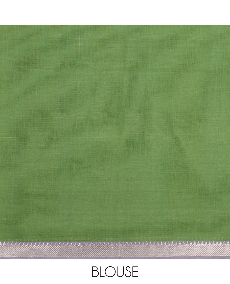 Blue with green striped mangalgiri cotton saree with contrast temple border