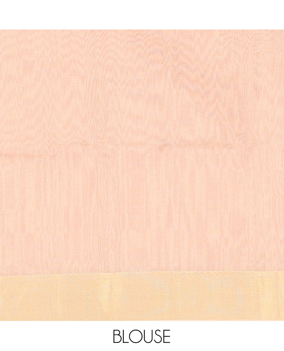 Pink Maheshwari Cotton Saree, Subtly Sparkled with Stripes, Highlighted by Zari Bavanji Border, Pallu of Zari Stripes, and Paired with a Contrast Blouse