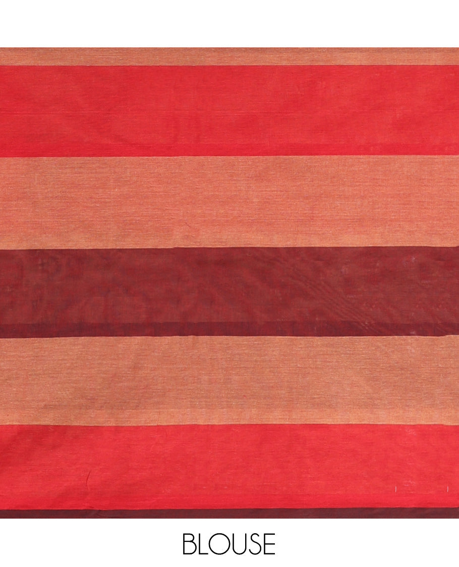 Borderless Multi-Color Cotton Saree, Adorned with Flower Buttas and Checks, Intricately Designed Pallu, and a Matching Blouse