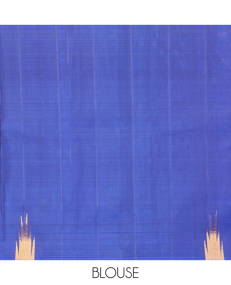 Blue kancheepuram silk saree with self temple border & striped pallu