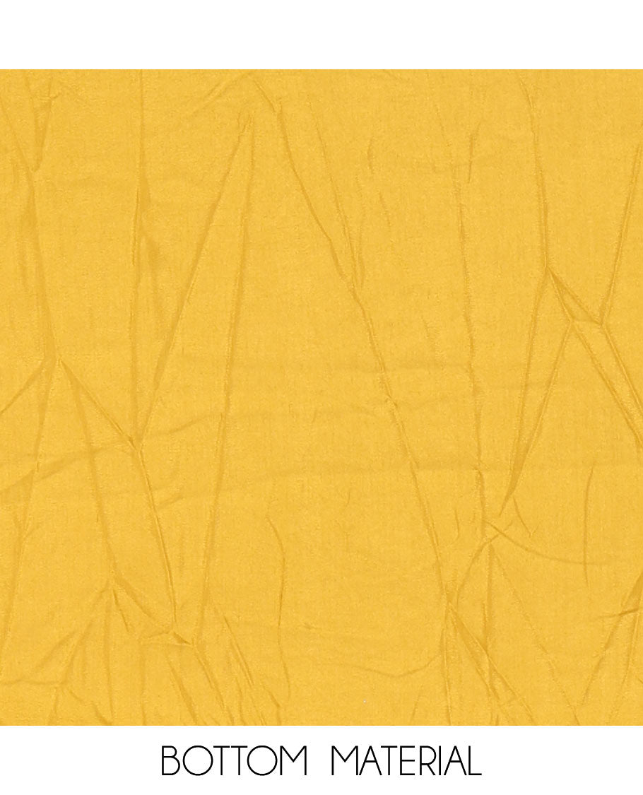 Mustard Material Chudidar Set Elevated with Floral-Geometric Printed with Neck Embroidered Chinon Top, Subtly Made Plain Santoon Bottom, and a Chinon Dupatta Featuring Printed Border, and Glitter Dots