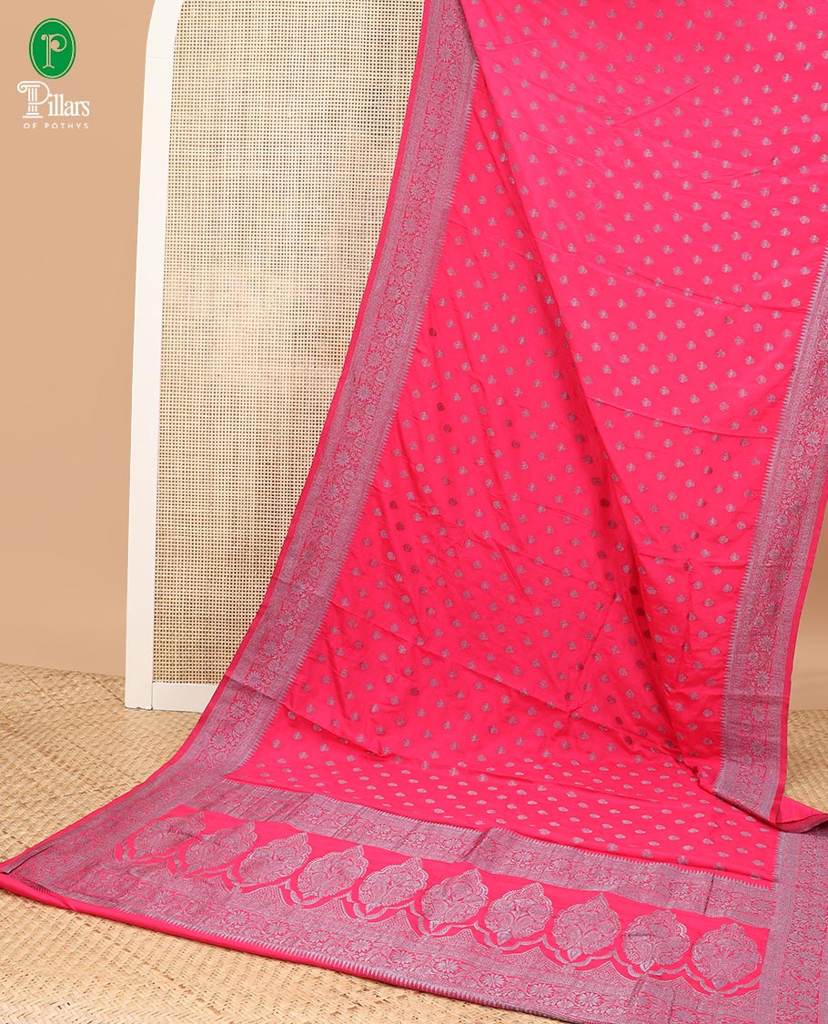 Rani pink zari small butta candy crush georgette saree with zari jacquard border & weaving rich pallu along with plain blouse