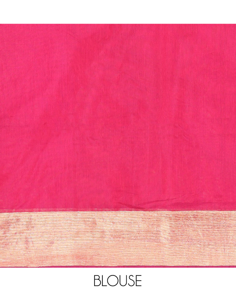 Orange Striped Silk Cotton Saree, Graced with Polka Buttas, Complemented by a Contrast Zari Border, Intricately Designed Pallu, and a Contrast Blouse