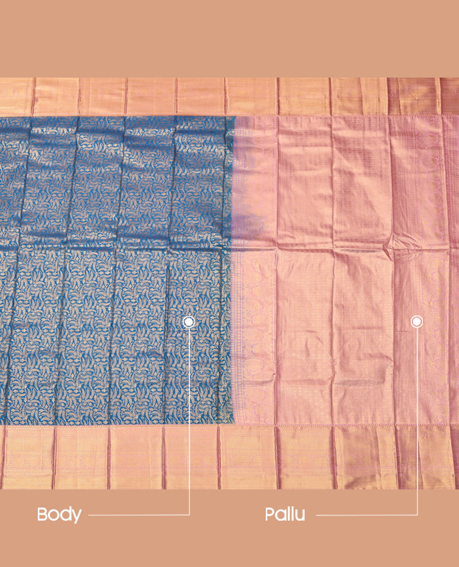 Blue Budget Silk Saree, Graced with Jacquard, Complemented by a Contrast Traditional Zari Border, Intricate Pallu, and a Contrast Blouse