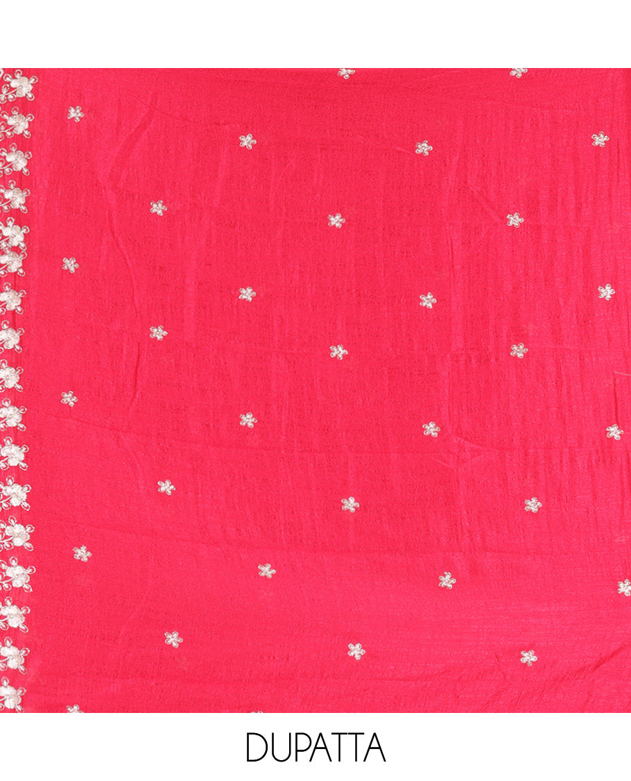 Magenta Semi-Silk Material Churidar Features a Floral Embroidered Top, a Matching Bottom, Embroidered Dupatta