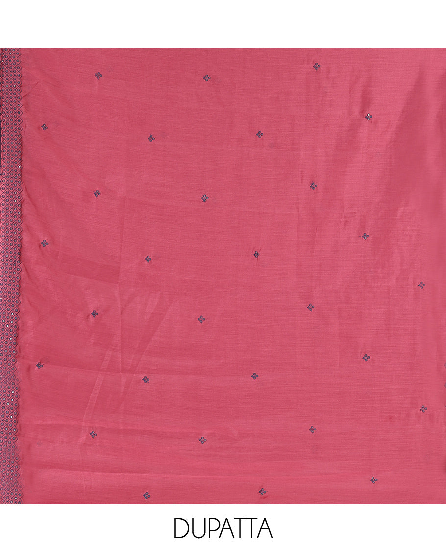 Gajri Pink Semi-Silk Material Churidar Thread-Sequins Embroidered Top, a Plain Bottom, a Embroidered Dupatta