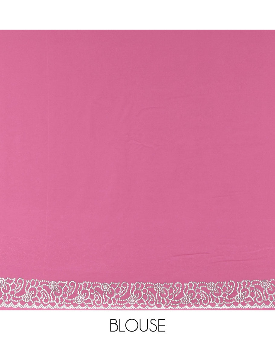 Pink Designer Saree, Gleamed Up with Micro-Stone Work, Scallop Micro-Stone Work Border, a Self-Pallu, and a Matching Blouse